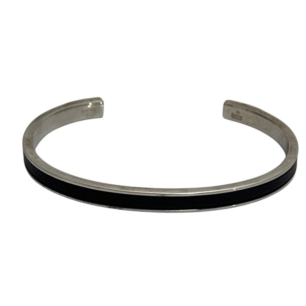 GUCCI Leather and Silver Combination Bangle, Black, Men's Women's